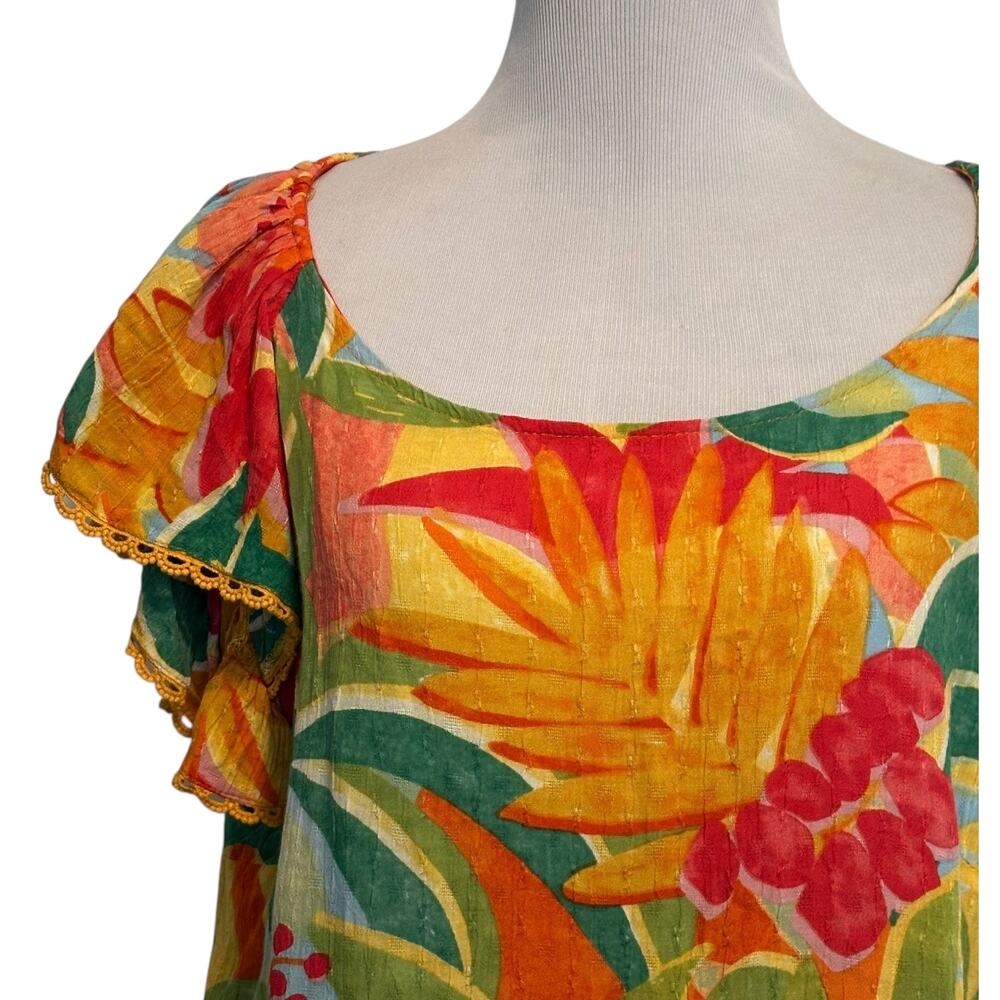 Rachel Rachel Roy Colorful Tropical Top Womens XL Tiered Flutter Sleeve Resort - Picture 3 of 9